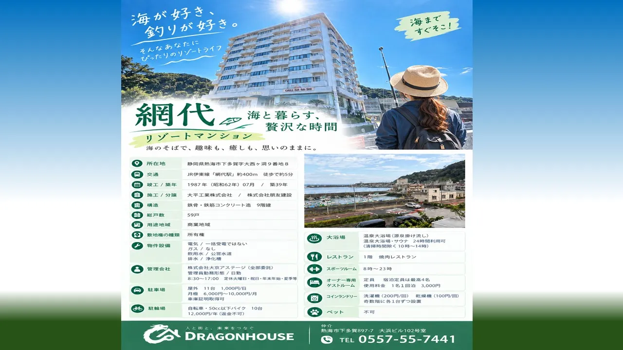 シーサイドパレス南熱海 │熱海│網代港徒歩圏│温泉大浴場│コンビニ隣接│